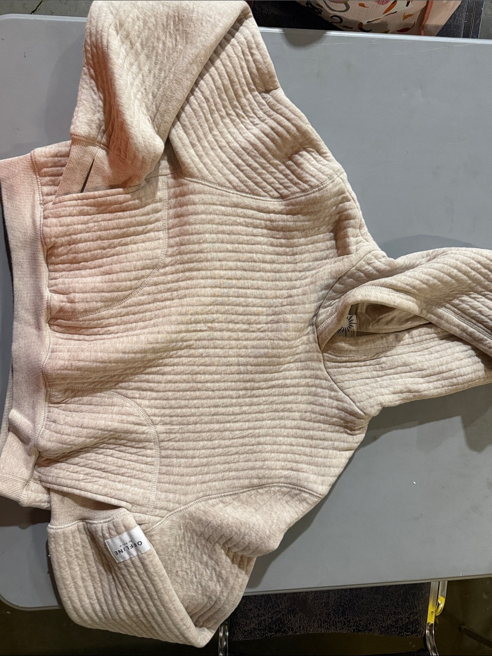 Quilted Cream Hooded Rib-Knit Pullover Sweater